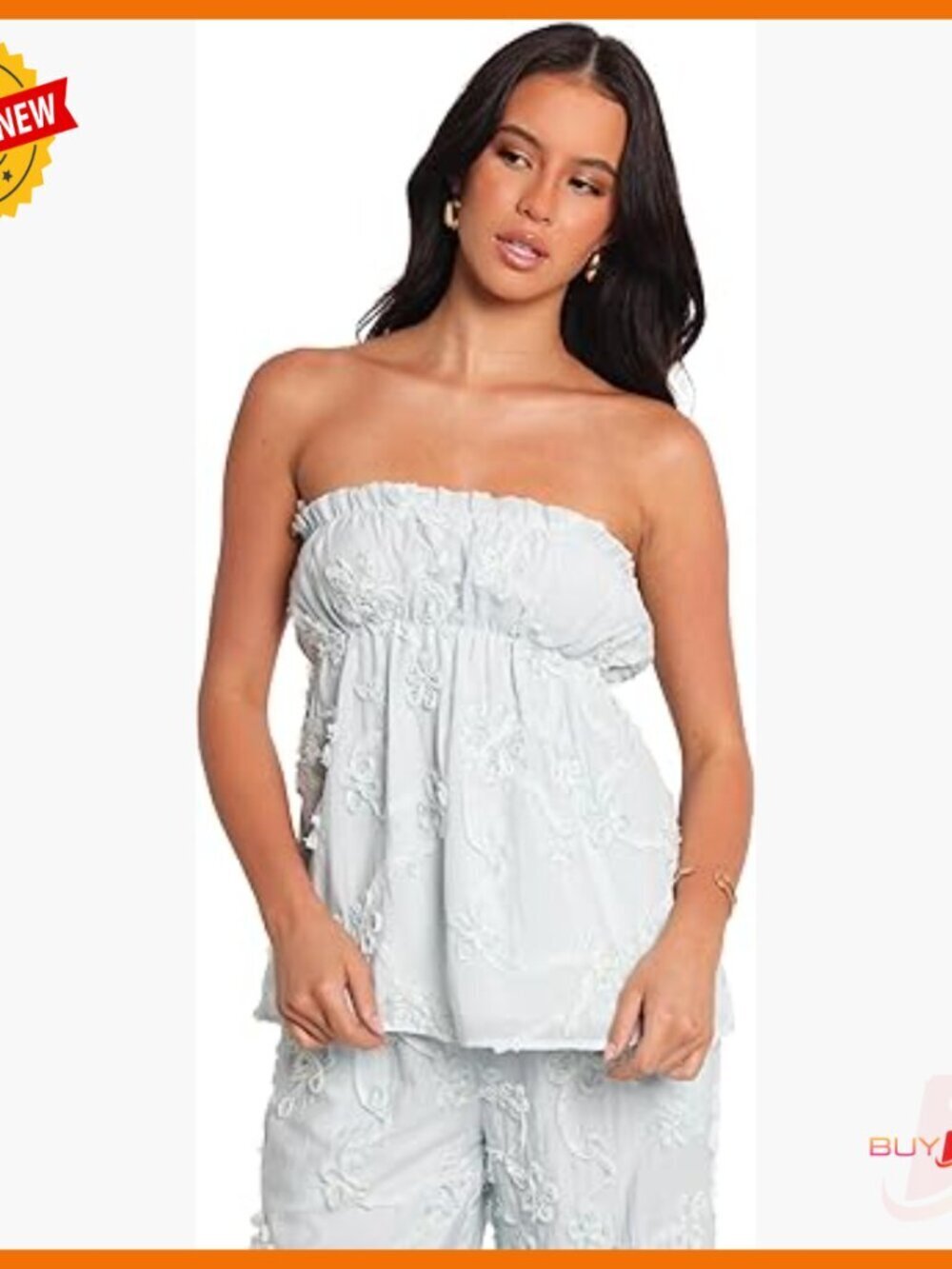 Strapless Peplum Top with Shirred Bodice and Square Neckline